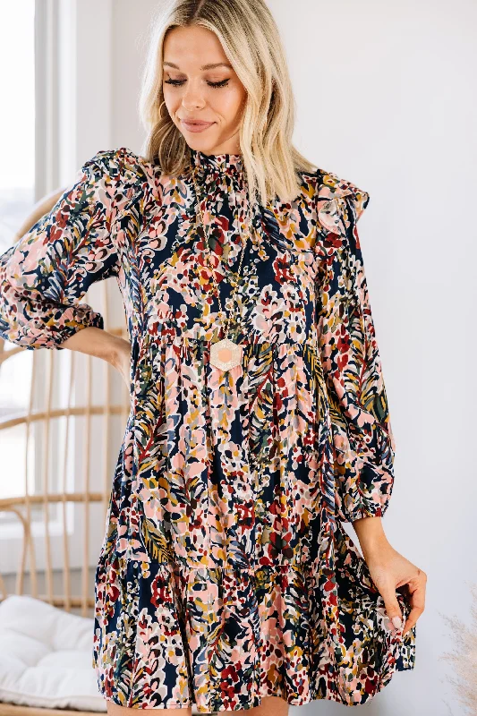 Doll Dress with Velvet Trim -Nothing To Lose Navy and Peach Babydoll Dress