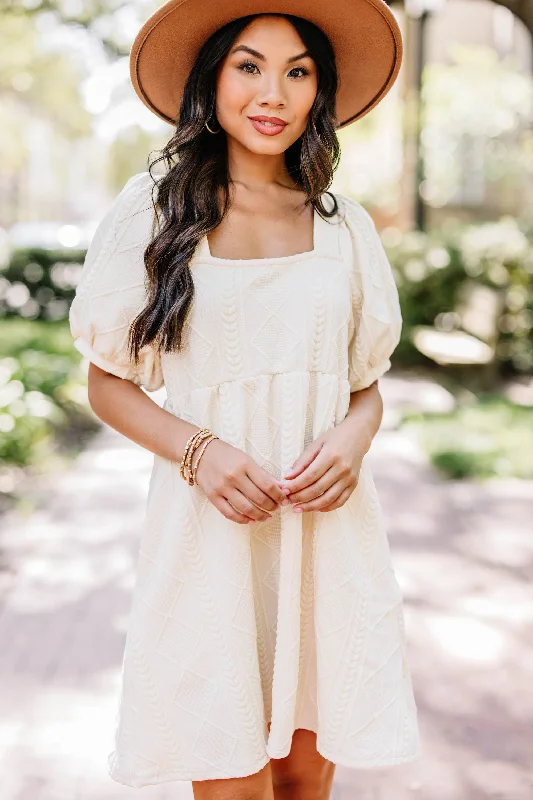 Doll Dress for Anniversary Event -On Your Team Cream White Cable Knit Babydoll Dress Doll Dress for Anniversary Event -On Your Team Cream White Cable Knit Babydoll Dress