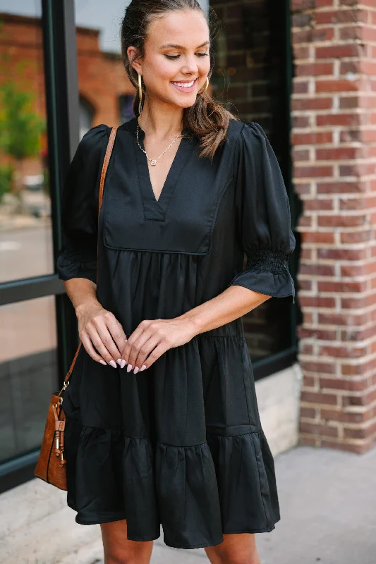 Doll Dress with Embellished Skirt -Pep In Your Step Black Tiered Babydoll Dress
