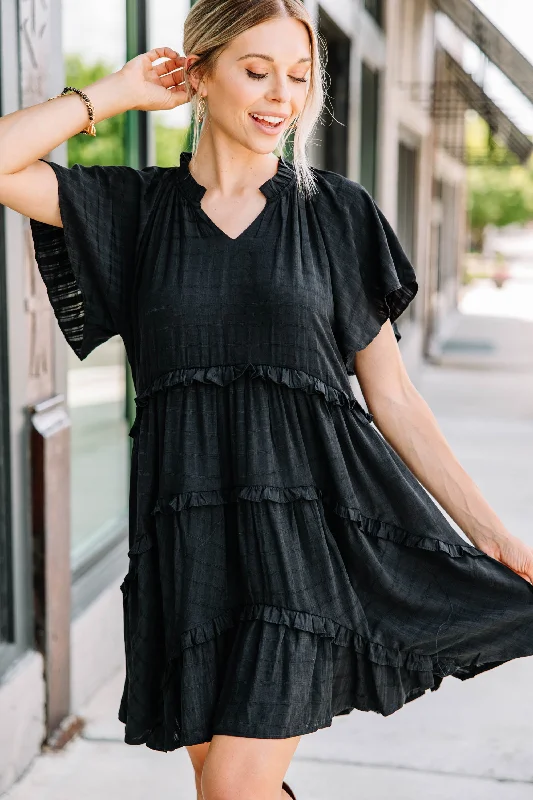 Doll Dress with Crushed Velvet -Perfectly You Black Babydoll Dress