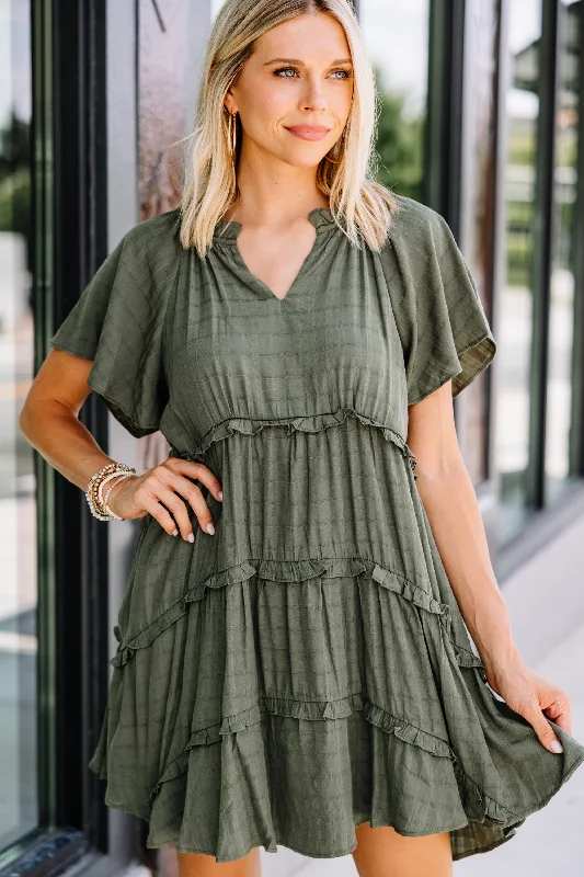 Doll Dress with Crocheted Skirt -Perfectly You Olive Green Babydoll Dress