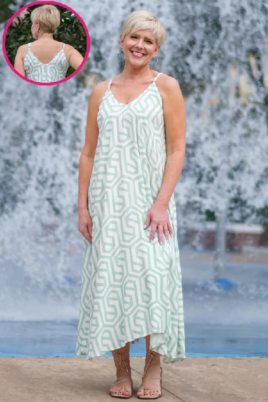 Ruffled Slip Dress -Slip Dress with Sheer Mesh Sleeves -River Geo Viscose Slip Dress (DT111G) Ruffled Slip Dress -Slip Dress with Sheer Mesh Sleeves -River Geo Viscose Slip Dress (DT111G)