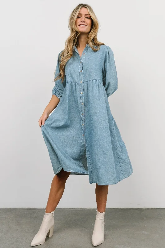 Doll Dress with Lace-Up Detail -Sari Babydoll Dress | Chambray