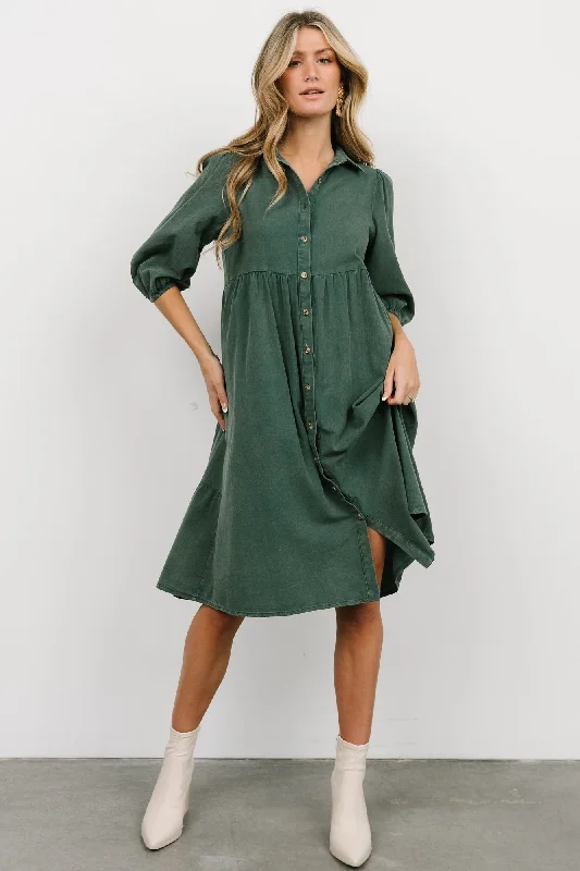 Doll Dress with Silk Detail -Sari Babydoll Dress | Green
