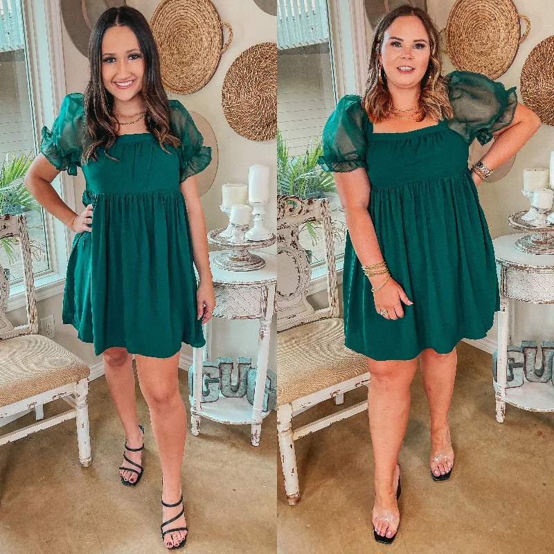 Doll Dress with Art Deco Pattern -Seasonal Spice Puff Sleeve Babydoll Dress in Emerald Green Doll Dress with Art Deco Pattern -Seasonal Spice Puff Sleeve Babydoll Dress in Emerald Green