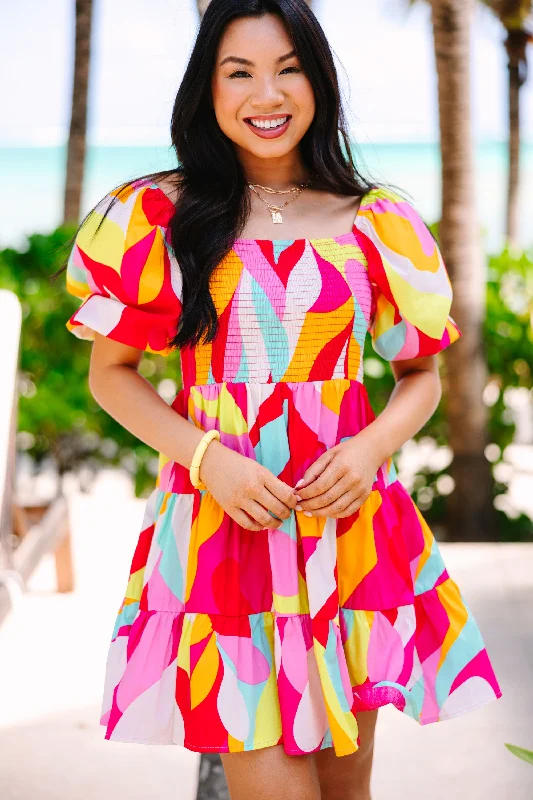 Doll Dress with Sparkle Finish -Sweet Dreams Pink Abstract Mini Babydoll Dress