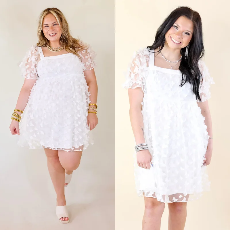 Doll Dress for Doll Photo Shoots -Sweetest Rush Butterfly Print Babydoll Dress in White Doll Dress for Doll Photo Shoots -Sweetest Rush Butterfly Print Babydoll Dress in White