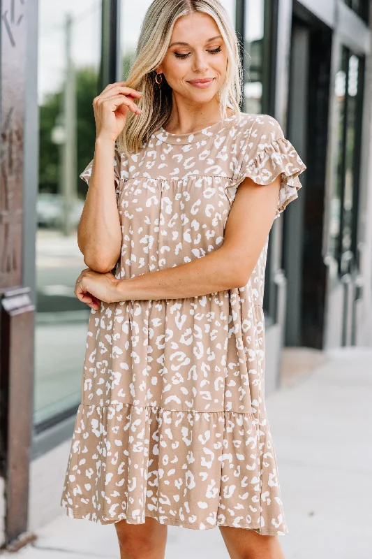 Doll Dress for Formal Doll Party -Talk About It Latte Brown Leopard Babydoll Dress
