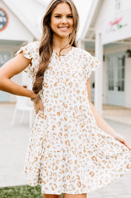 Doll Dress with Ruffle Sleeve -Talk About It Sand White Leopard Babydoll Dress