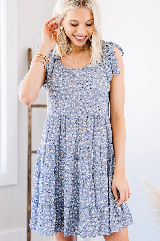 Doll Dress with Crystal Beads -That's The Rule Blue Ditsy Floral Babydoll Dress