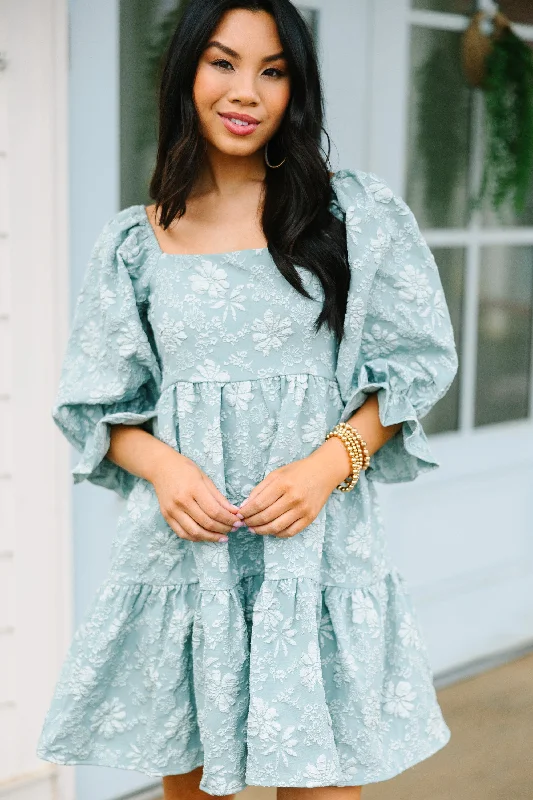 Doll Dress with Soft Velvet -Think It Through Sage Green Babydoll Dress