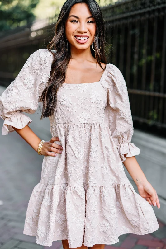 Doll Dress with Off-Shoulder Sleeves -Think It Through Mocha Brown Babydoll Dress