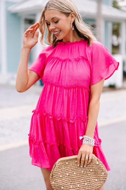 Doll Dress with Tulle Skirt -Where It All Begins Fuchsia Pink Babydoll Dress