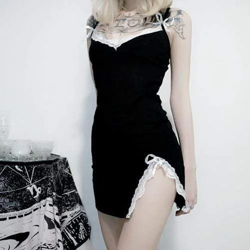 Light Pink Slip Dress -Slip Dress with Detailed Lace -Women's Goth Lace Slit Slip Dress Light Pink Slip Dress -Slip Dress with Detailed Lace -Women's Goth Lace Slit Slip Dress