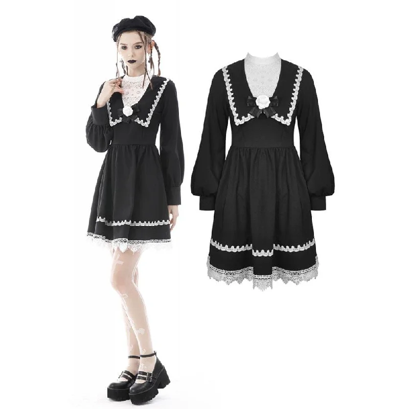 Doll Dress for Dolls with Glittery Skirt -Women's Gothic Doll Collar Puff Sleeved Bowknot Dress