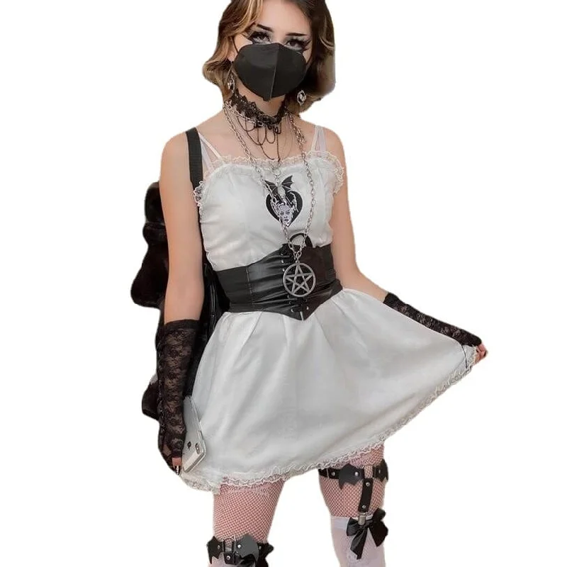 Lace Slip Dress for Party -Summer Satin Slip Dress -Women's Gothic Heart Printed Lace Hem Slip Dress Lace Slip Dress for Party -Summer Satin Slip Dress -Women's Gothic Heart Printed Lace Hem Slip Dress