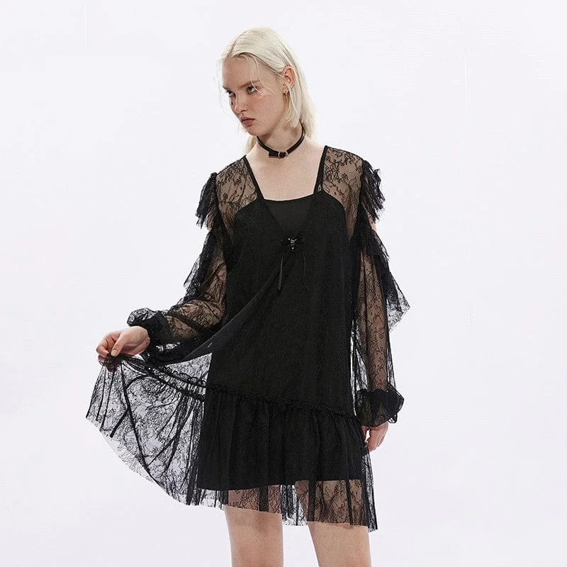 Doll Dress with Beaded Detail -Women's Gothic Lace Doll Dress