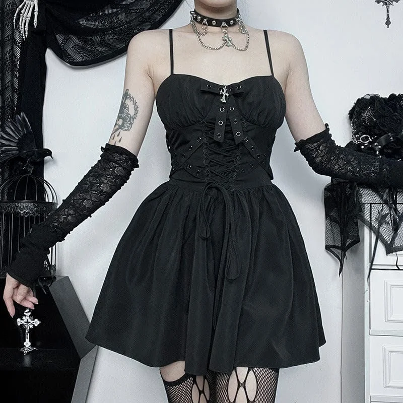Silk Slip Dress with Ruffled Detail -Satin Slip Dress -Women's Gothic Lace-up Eyelet Slip Dress Silk Slip Dress with Ruffled Detail -Satin Slip Dress -Women's Gothic Lace-up Eyelet Slip Dress