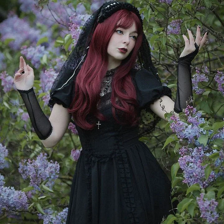 Doll Dress with Lined Skirt -Women's Gothic Lolita Puff Sleeved Lace Doll Dress