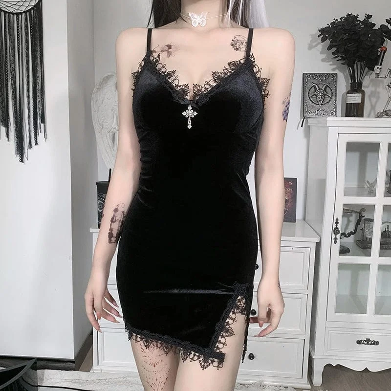 Comfortable Satin Slip Dress for Casual -White Slip Dress -Women's Gothic Plunging Lace Splice Velvet Slip Dress Comfortable Satin Slip Dress for Casual -White Slip Dress -Women's Gothic Plunging Lace Splice Velvet Slip Dress
