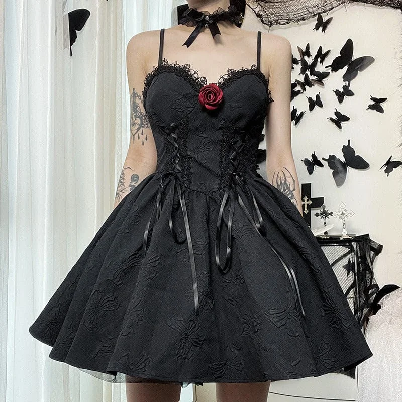 Slip Dress -White Lace Slip Dress -Women's Gothic Strappy Jacquard Rose Slip Dress