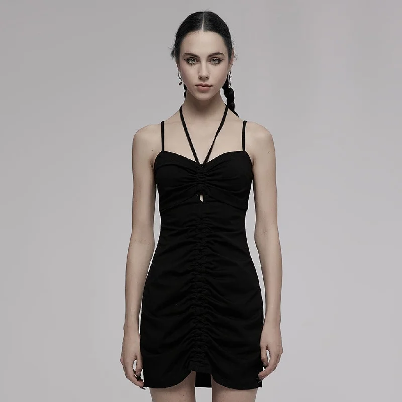 Slip Dress with V-neck -Slip Dress with Layered Skirt -Women's Grunge Halterneck Plaid Slip Dress Slip Dress with V-neck -Slip Dress with Layered Skirt -Women's Grunge Halterneck Plaid Slip Dress