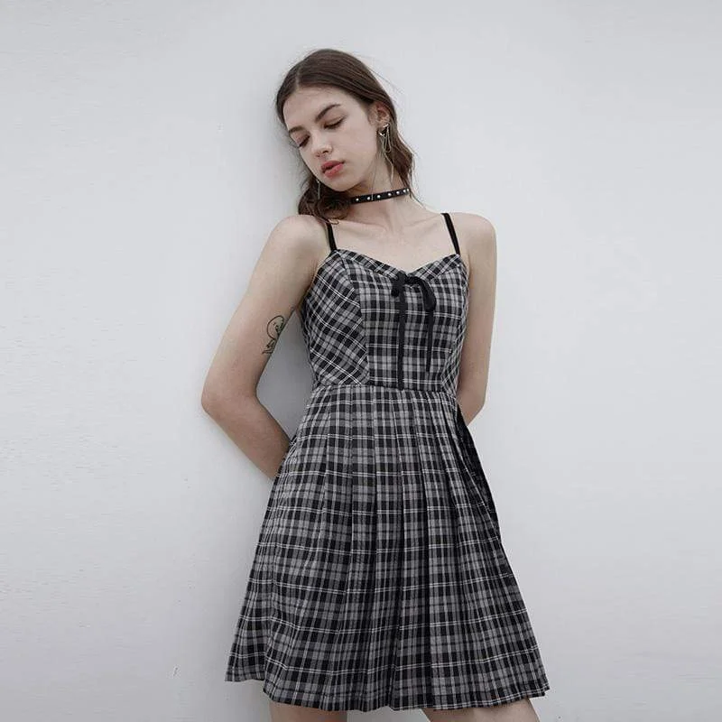 Slip Dress with Sheer Overlay -Slip Dress with Mesh Panels -Women's Grunge High-waisted Plaid Pleated Slip Dress Slip Dress with Sheer Overlay -Slip Dress with Mesh Panels -Women's Grunge High-waisted Plaid Pleated Slip Dress