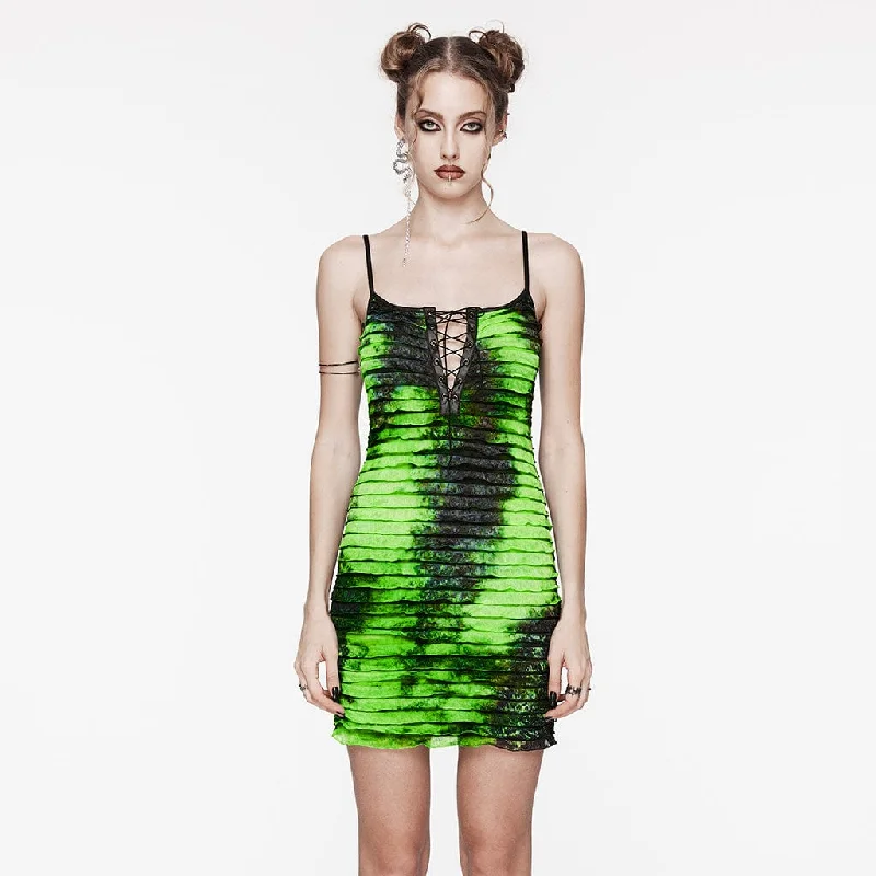 Silk Slip Dress for Day Party -Women's Sexy Satin Red Slip Dress for Night Event -Women's Grunge Ruffled Tie-dyed Slip Dress Green Silk Slip Dress for Day Party -Women's Sexy Satin Red Slip Dress for Night Event -Women's Grunge Ruffled Tie-dyed Slip Dress Green
