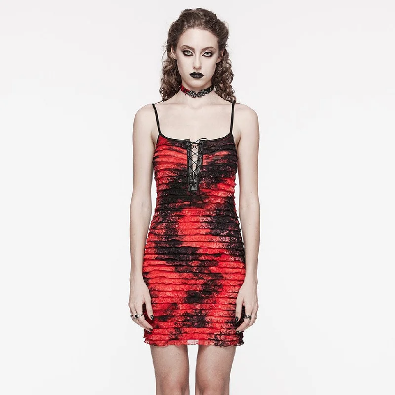 Stylish Satin Slip Dress for Brunch -Satin Slip Dress for Bridal Evening -Women's Grunge Ruffled Tie-dyed Slip Dress Red Stylish Satin Slip Dress for Brunch -Satin Slip Dress for Bridal Evening -Women's Grunge Ruffled Tie-dyed Slip Dress Red