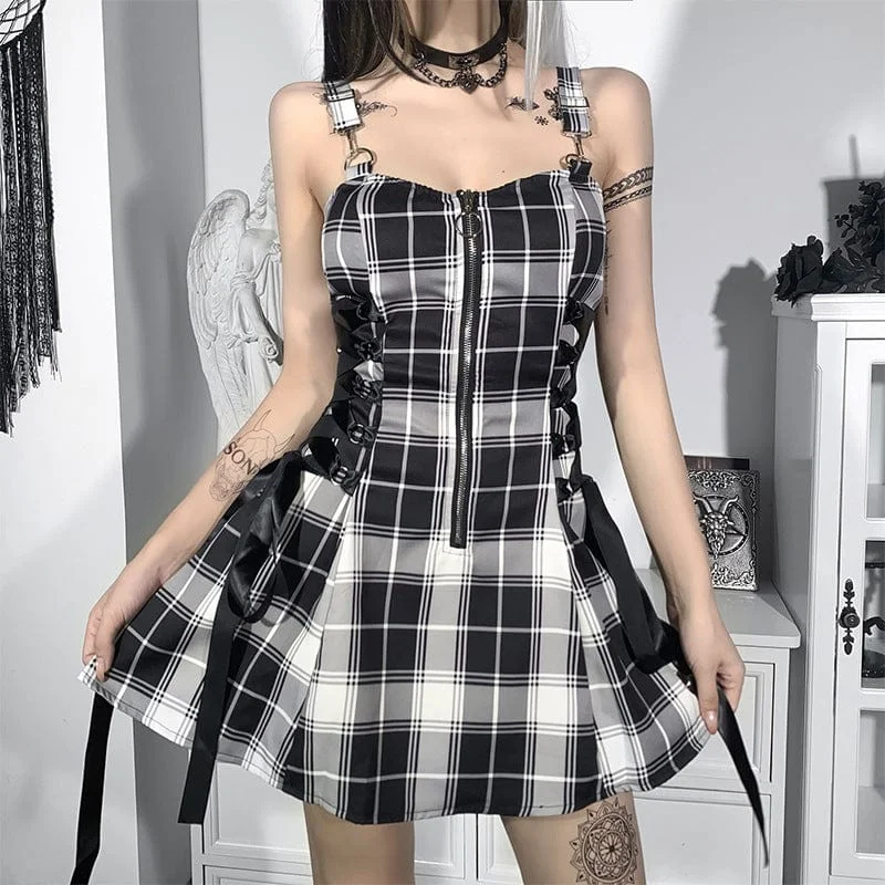 Satin Slip Dress with High Back -Sleeveless Slip Dress -Women's Grunge Strappy Plaid Slip Dress Satin Slip Dress with High Back -Sleeveless Slip Dress -Women's Grunge Strappy Plaid Slip Dress