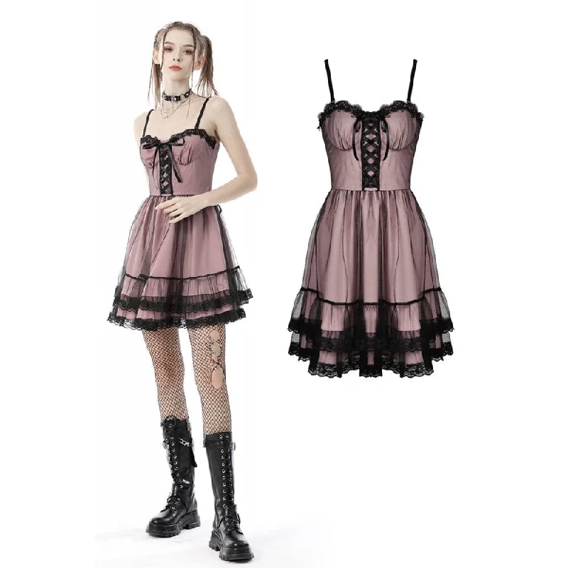 Floral Slip Dress -Satin Red Slip Dress -Women's Lolita Pink Multilayer Slip Dress
