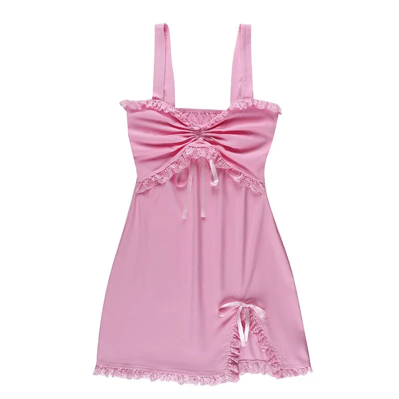 Slip Dress for Wedding -Lace-up Slip Dress -Women's Lolita Side Slit Lace Hem Slip Dress Slip Dress for Wedding -Lace-up Slip Dress -Women's Lolita Side Slit Lace Hem Slip Dress