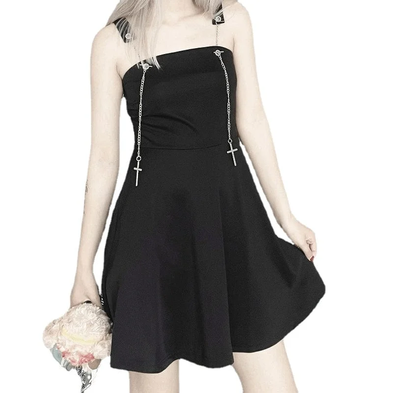 Nude Slip Dress -Slip Dress with Fringe -Women's Punk Black Slip Dress with Cross Chain Nude Slip Dress -Slip Dress with Fringe -Women's Punk Black Slip Dress with Cross Chain