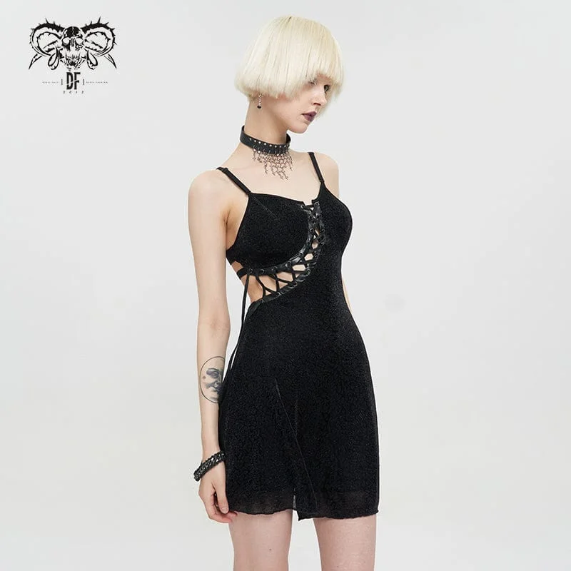 Chic Satin Slip Dress for Formal -Slip Dress with Spaghetti Straps -Women's Punk Cutout Asymmetrical Strappy Slip Dress Chic Satin Slip Dress for Formal -Slip Dress with Spaghetti Straps -Women's Punk Cutout Asymmetrical Strappy Slip Dress