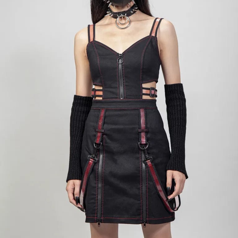 Black Slip Dress with Satin Finish -Women's Slip Dress with Satin Detail for Formal Event -Women's Punk Cutout Straps Zipper Slip Dress Red Black Slip Dress with Satin Finish -Women's Slip Dress with Satin Detail for Formal Event -Women's Punk Cutout Straps Zipper Slip Dress Red