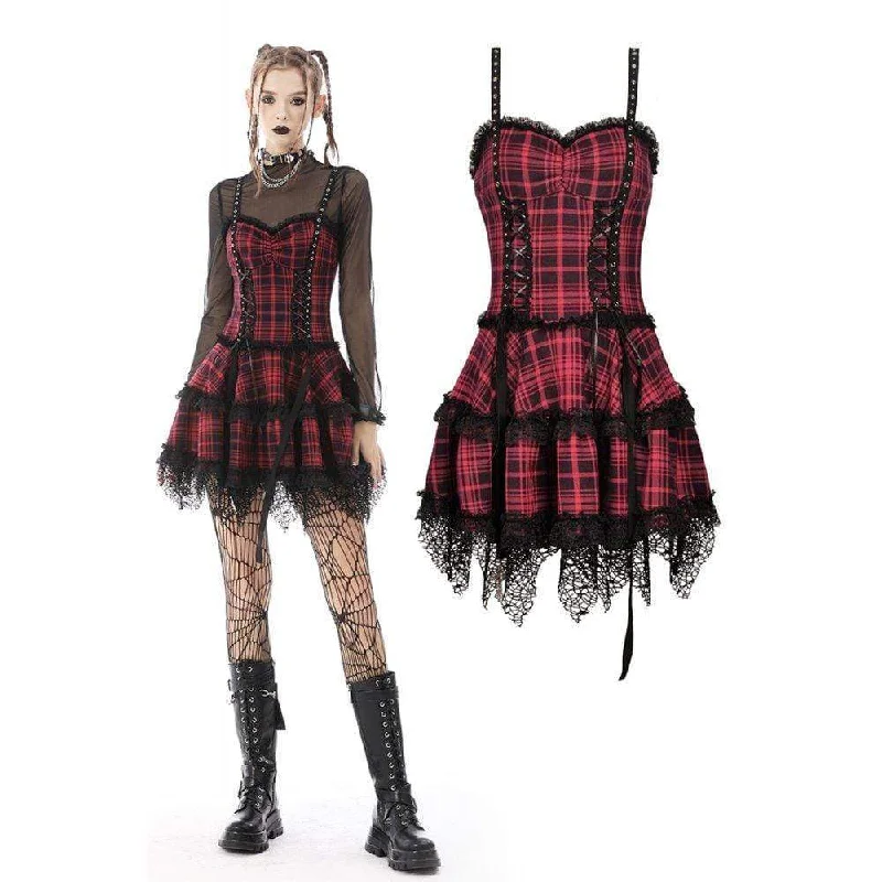 Slip Dress for Bridesmaid -Black Satin Slip Dress -Women's Punk Lace Hem Plaid Layered Slip Dress Slip Dress for Bridesmaid -Black Satin Slip Dress -Women's Punk Lace Hem Plaid Layered Slip Dress