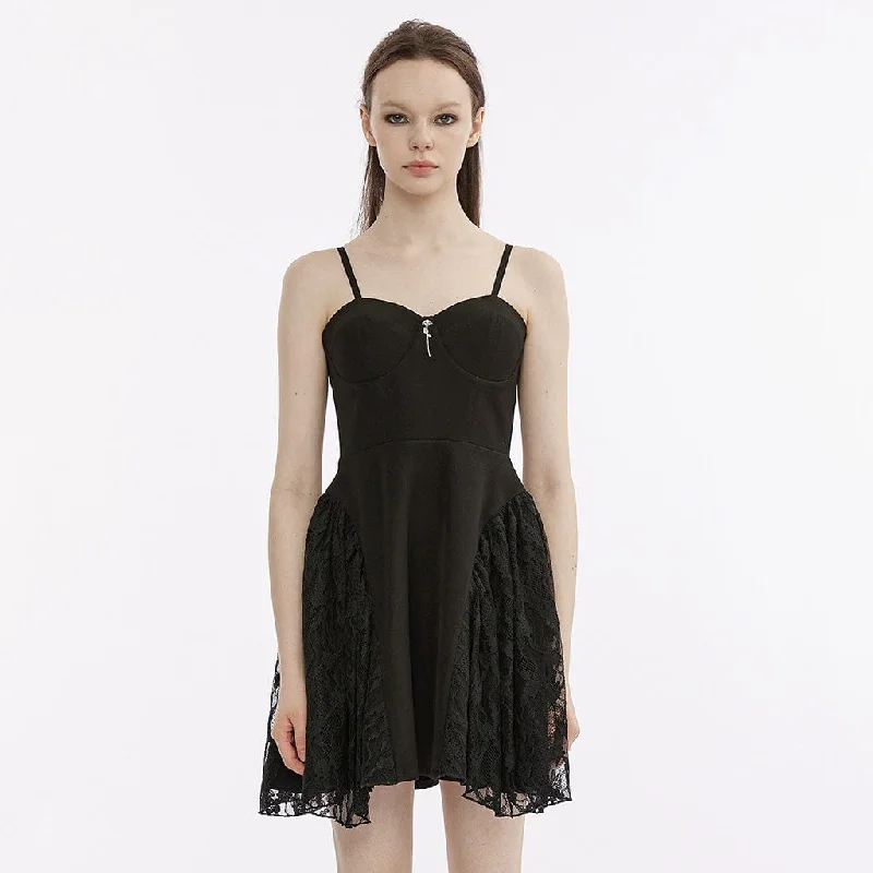 Elegant Satin Slip Dress with Full Skirt -Formal Slip Dress -Women's Punk Lace Splice Slip Dress Elegant Satin Slip Dress with Full Skirt -Formal Slip Dress -Women's Punk Lace Splice Slip Dress
