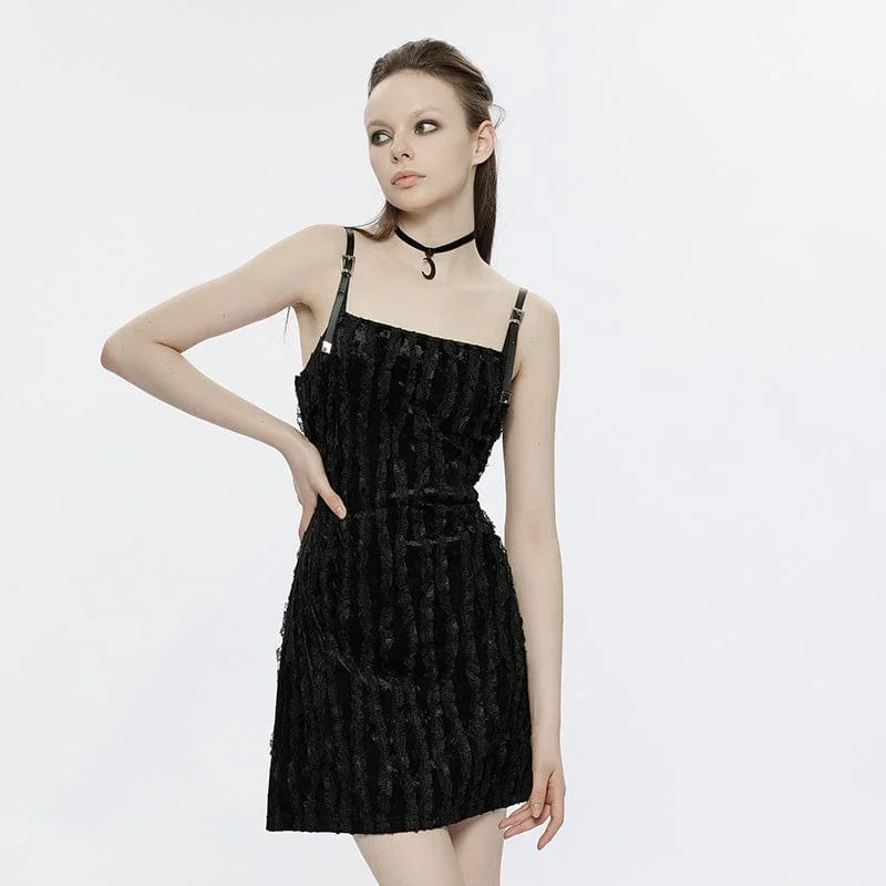 Elegant Satin Slip Dress with Front Tie -Slip Dress for Night Out -Women's Punk Lace Splice Velvet Slip Dress