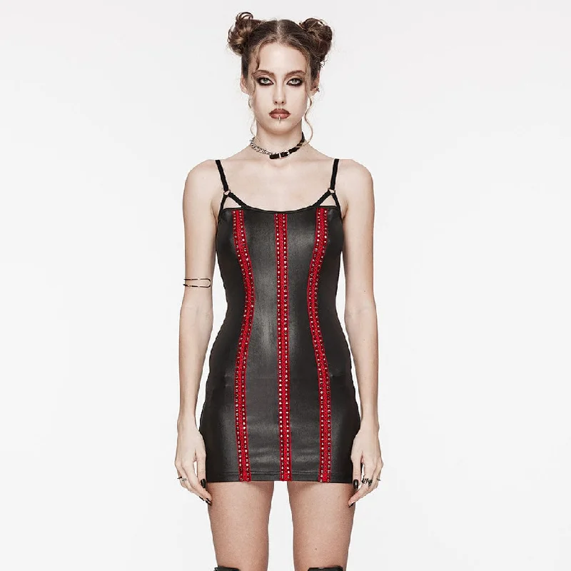 Satin Slip Dress with Chic Finish -Sexy Satin Black Slip Dress with Thigh Slit -Women's Punk Nailed Lace-up Slip Dress Red Satin Slip Dress with Chic Finish -Sexy Satin Black Slip Dress with Thigh Slit -Women's Punk Nailed Lace-up Slip Dress Red
