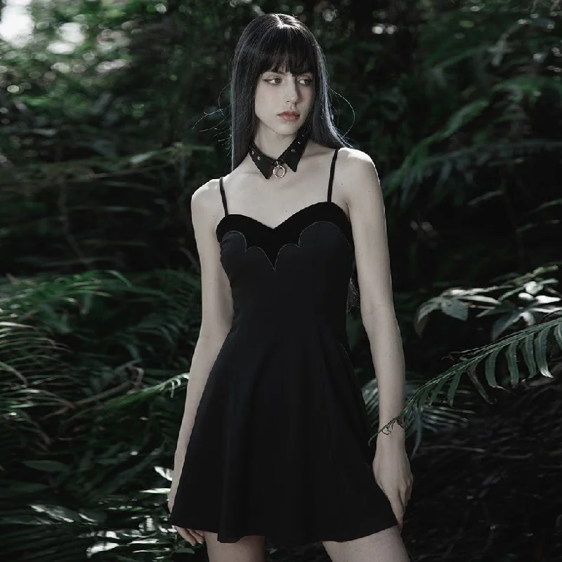 Loose Slip Dress -Slip Dress with Side Slit -Women's Punk Strappy Bat Embroidered Slip Dress Loose Slip Dress -Slip Dress with Side Slit -Women's Punk Strappy Bat Embroidered Slip Dress