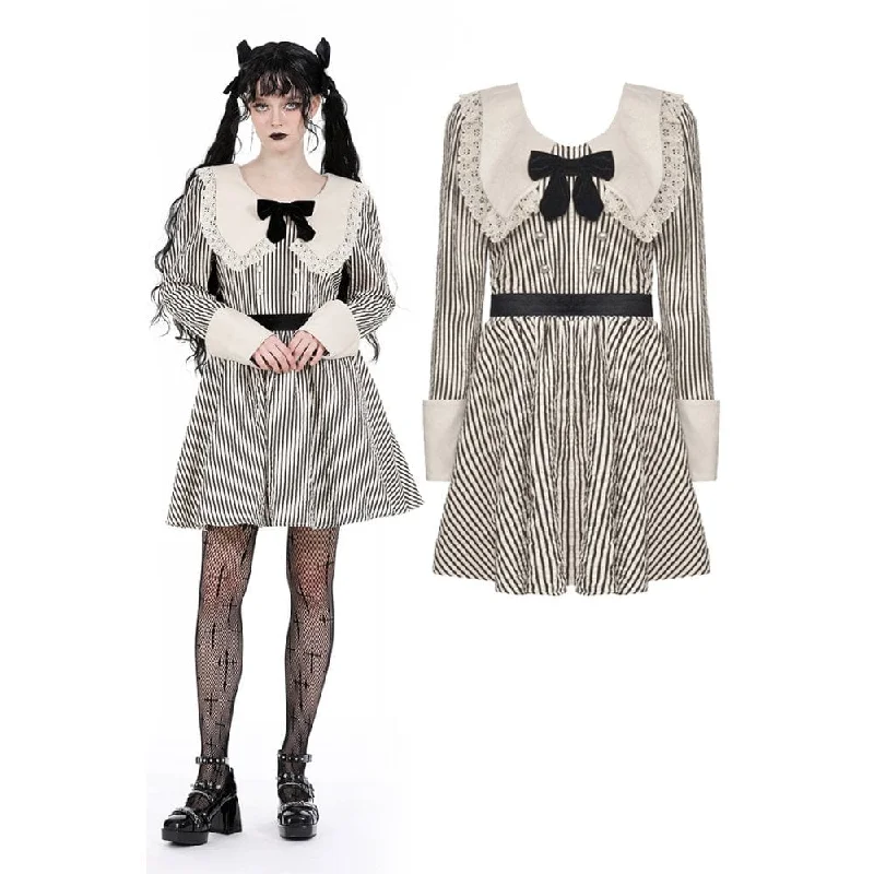 Doll Dress with Sunflower Design -Women's Vintage Doll Collar Striped Dress