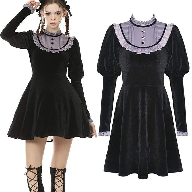 Doll Dress with Sheer Bodice -Women's Vintage Gothic Puff Sleeved Velet Doll Dresses Doll Dress with Sheer Bodice -Women's Vintage Gothic Puff Sleeved Velet Doll Dresses