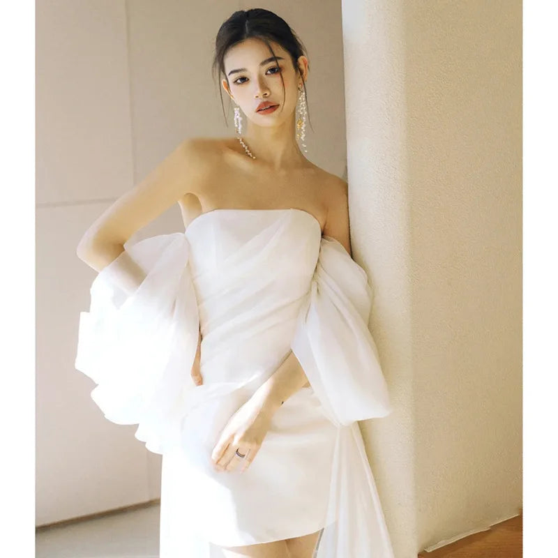 Open-Back Wedding Dresses for Sexy Appeal -Short Wedding Dresses For Bride Strapless Backless Sukienka Na Wesele Open-Back Wedding Dresses for Sexy Appeal -Short Wedding Dresses For Bride Strapless Backless Sukienka Na Wesele