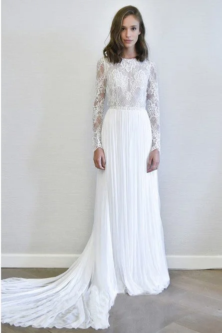 Wedding Dresses with Lace Back for Intricate Detail -A-Line Long Sleeves Chiffon Long Simple Wedding Dress with Lace OKR78 Wedding Dresses with Lace Back for Intricate Detail -A-Line Long Sleeves Chiffon Long Simple Wedding Dress with Lace OKR78