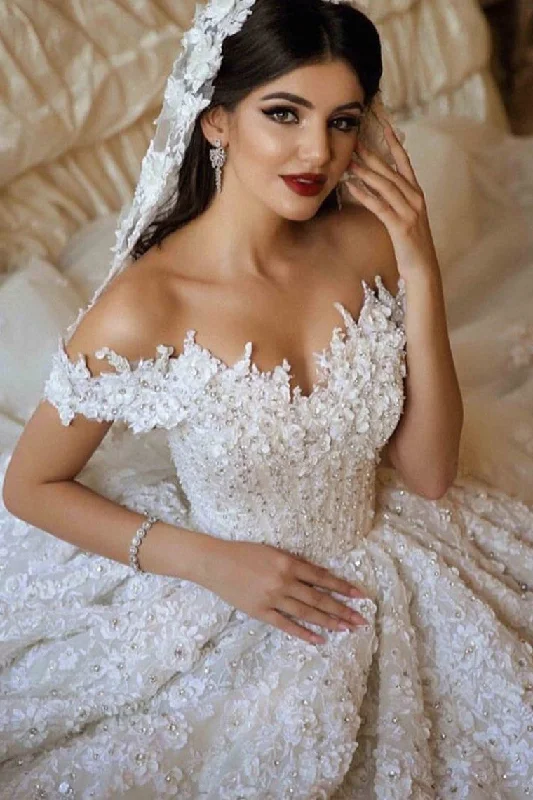 Lace and Tulle Wedding Dresses for Romantic Touch -A Line Off The Shoulder Tulle Wedding Dress With Lace Appliqued OKE66 Lace and Tulle Wedding Dresses for Romantic Touch -A Line Off The Shoulder Tulle Wedding Dress With Lace Appliqued OKE66