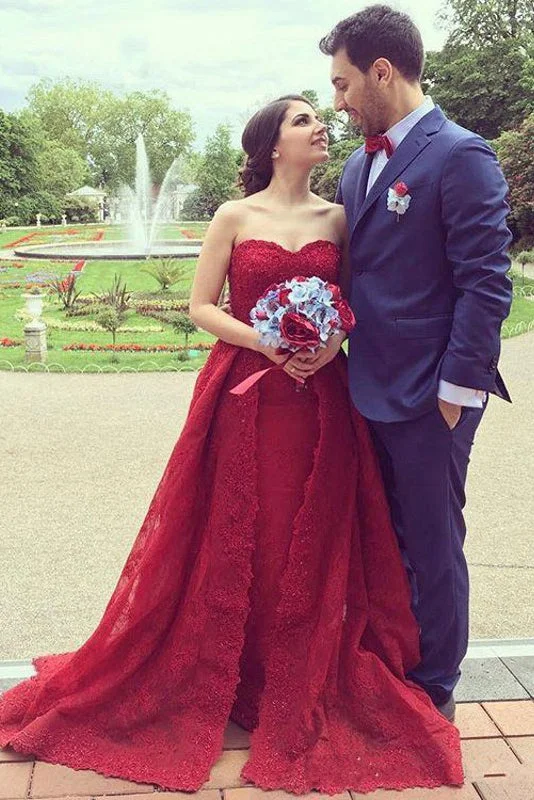 Beaded Lace Wedding Dresses for Dazzling Look -A Line Red Lace Sleeveless Wedding Dress,New Sweetheart Prom Dress OK878 Beaded Lace Wedding Dresses for Dazzling Look -A Line Red Lace Sleeveless Wedding Dress,New Sweetheart Prom Dress OK878