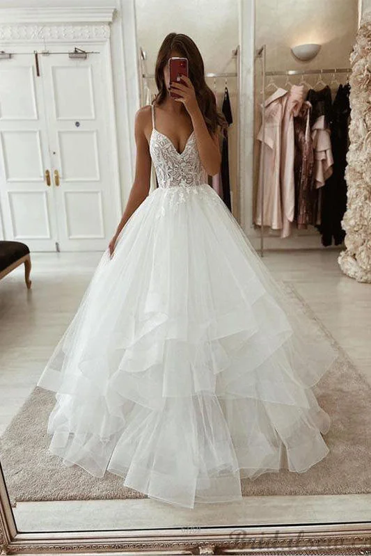 Lace Wedding Dresses with Floor-Length Train for Dramatic Look -A-line Spaghetti Straps Vintage Tulle Ivory Beach Wedding Dress OKX23 Lace Wedding Dresses with Floor-Length Train for Dramatic Look -A-line Spaghetti Straps Vintage Tulle Ivory Beach Wedding Dress OKX23