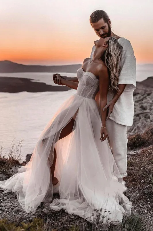 Bridal Dresses with Empire Waist for Flattering Fit -A-line Sweetheart Tulle Bohemian Wedding Dresses, Beach Simple Wedding Dress OK1926
