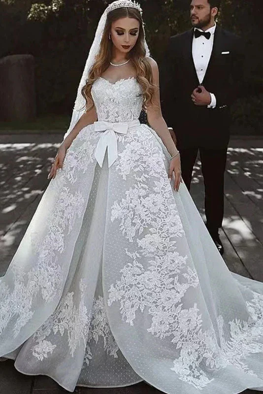 Simple Satin Bridal Gowns for Understated Elegance -A-line Sweetheart Wedding Dresses, Luxury Lace Ball Bridal Gonws OK1985