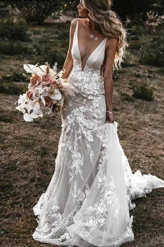 Custom Bridal Dresses for Personalized Style -A Line Tulle Lace Mermaid V Neck Wedding Dresses, Beach Wedding Dresses OK1805 Custom Bridal Dresses for Personalized Style -A Line Tulle Lace Mermaid V Neck Wedding Dresses, Beach Wedding Dresses OK1805